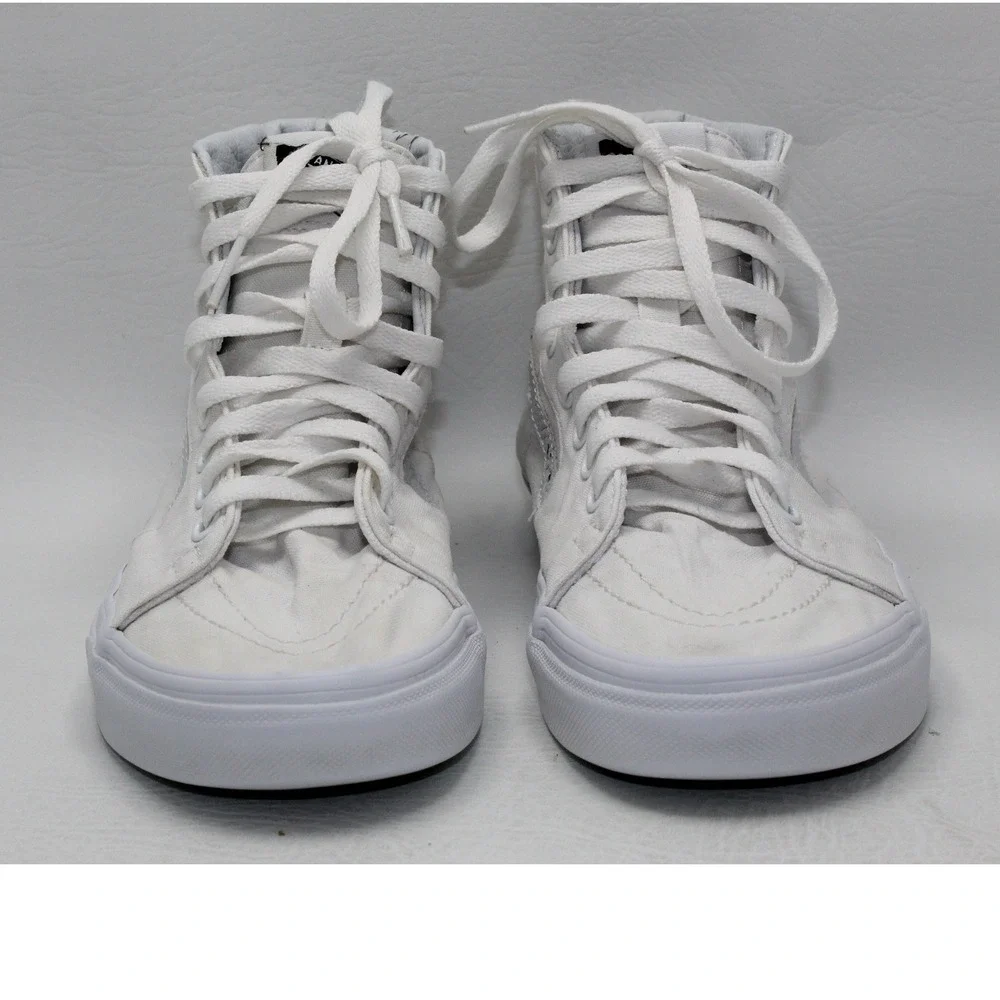 Vans Sk8-Hi High Top Sneakers White Canvas Leather Mens 5.5 Womens‎ 7.0 500714